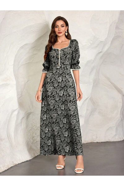 Take Two By Styli Women Floral Sweetheart Neck Maxi Dress