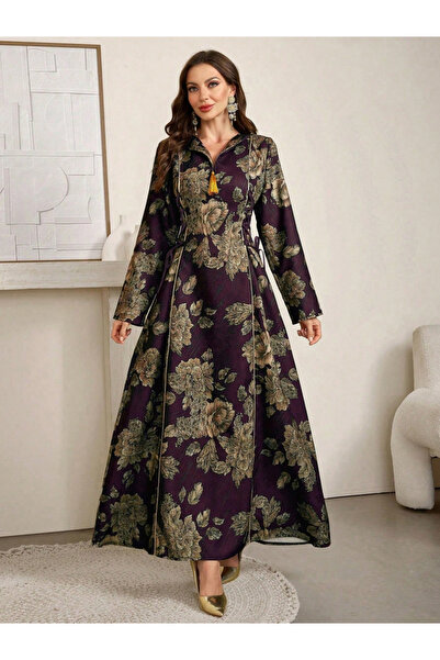 Take Two By Styli Women Floral Print Jalabiya with Side Tie-Up