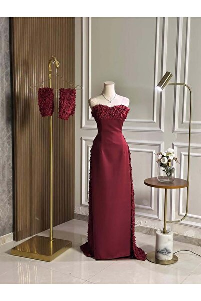 vanus fashion 6731-Luxury evening dress with 3D pink details