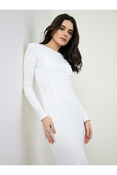 Styli Women White Long Sleeve Mermaid Hem Maxi Dress