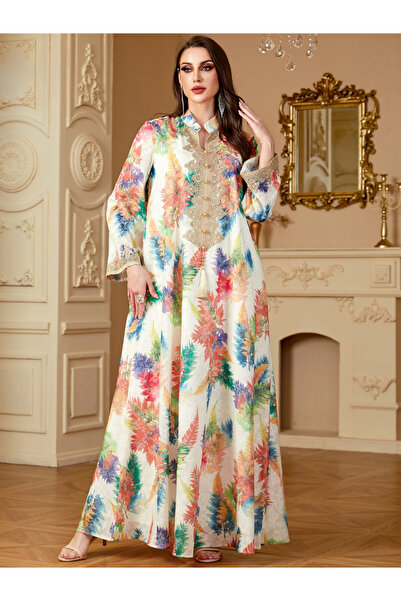 Take Two By Styli Women Leaf Print Embroidered Patch Jalabiya