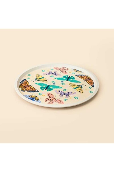 Evidea Kitchen Butterfly Yuvarlak Tepsi - Renkli - 36x36 cm
