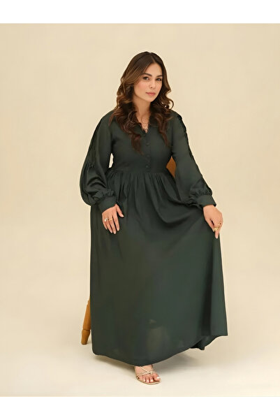 Aprococia By Styli Women Pleated Sleeves Buttoned Maxi Dress