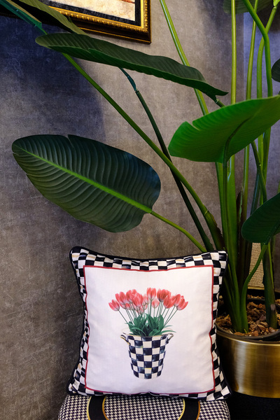 DEKOMOD 1 قطعة غطاء وسادة مزخرف بنمط مربعات مزدوجة الجوانب رقم مطبوع مقاس 45x...