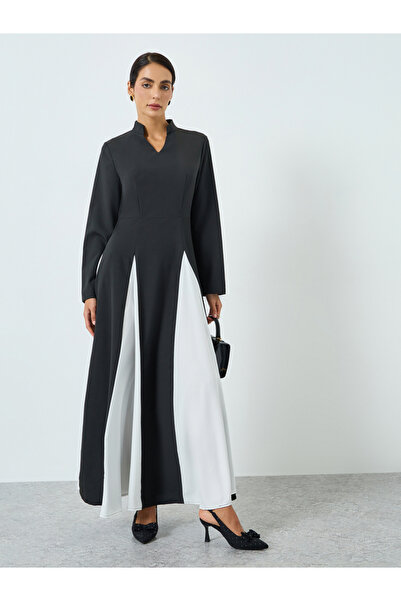 Take Two By Styli Women Color Block Collared Long Sleeve Jalabiya