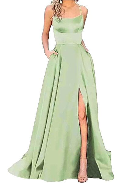 OEM Rochie elegantă lungă din satin, fără mâneci, talie subțire, verde 2XL
