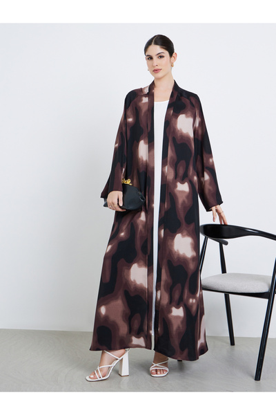 Styli Women Abstract Print Open Front Abaya