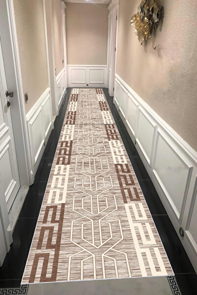 CENTER AVM Krem Halı Yolluk Makinede Yıkanabilir Halı Kaymaz Taban Halı