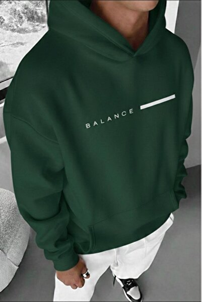 CAST COLLECTİON Ανδρικό πράσινο φούτερ με στάμπα Balance από χτενισμένο βαμβά...