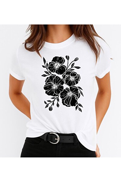 OEM Women's T-shirt 100% Cotton Black Flowers