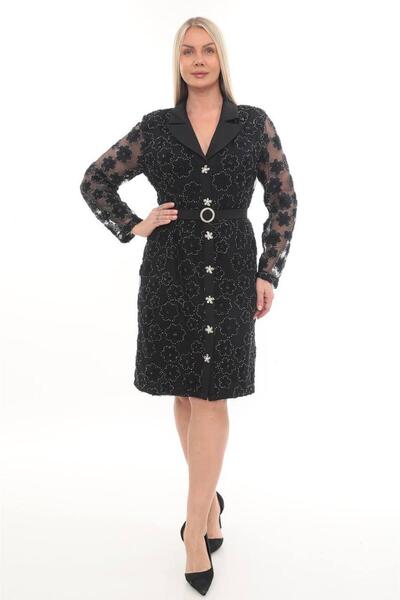 AVVER Women's Tulle Dress with Rose Embroidery and Belt