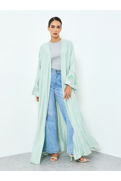 Take Two By Styli Women Green Embroidered Long Sleeve Abaya