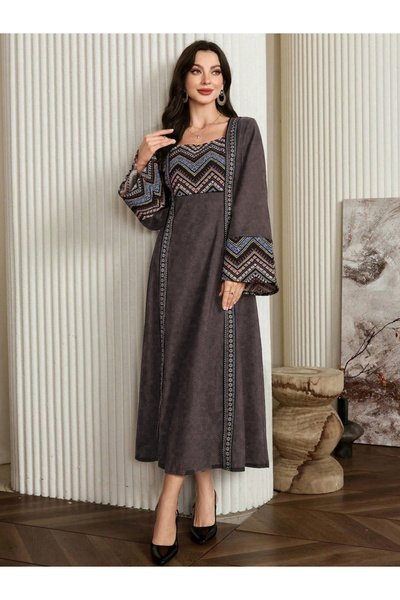 Take Two By Styli Women Graphic Print Square Neck Jalabiya