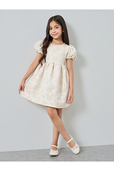 Styli Girls Gold Floral Jaquard Fit and Flare Party Dress