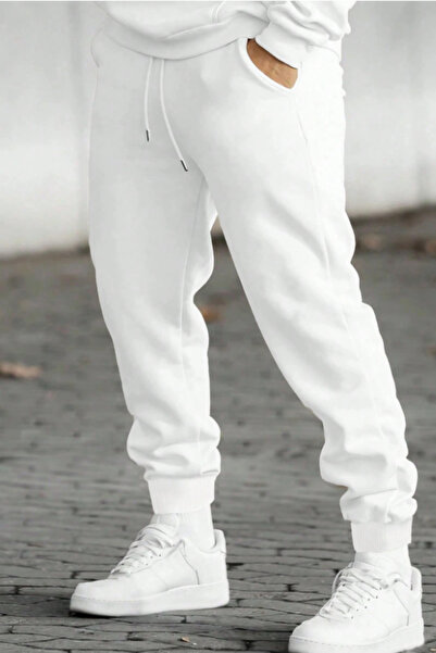 Tarz Cool Ecru Unisex Regular/Normally Cut Sweatpants with Elasticated Cuffs ...