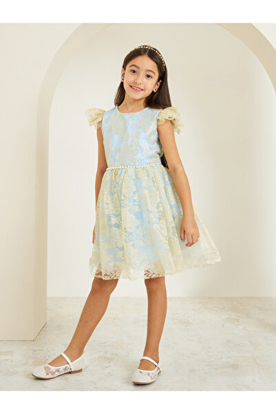 Styli Girls Light Blue Lace Sleeveless A-Line Dress