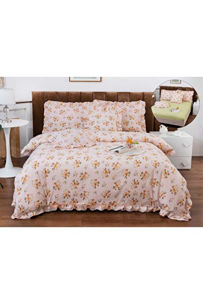 trendyhome Elastic Bed Linen, Cotton Finet, Ruffles, 6 Pieces, Flowers, Multi...