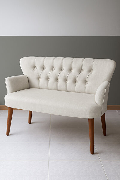 Azra Mobilya Roma İkili Koltuk – Keten Döşeme – Ahşap Ayaklı – Ofis ve Ev Uyu...