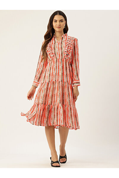 RUE COLLECTION By Styli Women Striped Ruffled Tiered Midi Dress