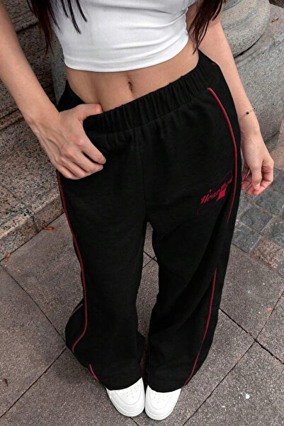 İlayda Toprak Heartbeat Siyah Bol Kalıp Oversize Bel Lastikli Baggy Eşofman Altı