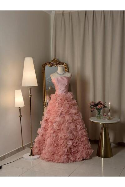 vanus fashion 6436-فستان سهرة وردي فاخر بتصميم ساحر