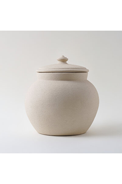 homez Clay Stone Jar 30.5*30.5*30.5Cm, Offwhite
