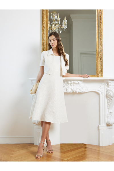 Styli Women Jacquard Midi Dress and Embellished Jacket Set