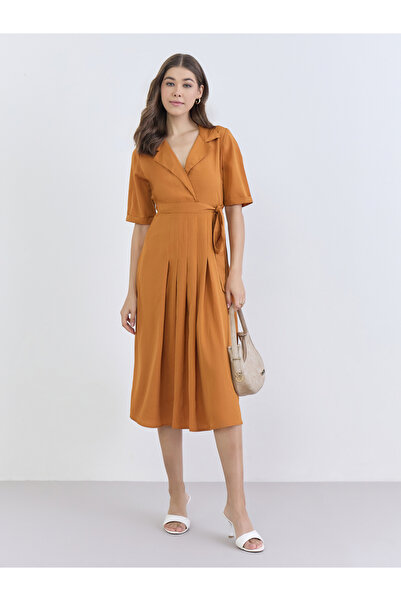 Styli Women Orange Solid Midi Blazer Dress