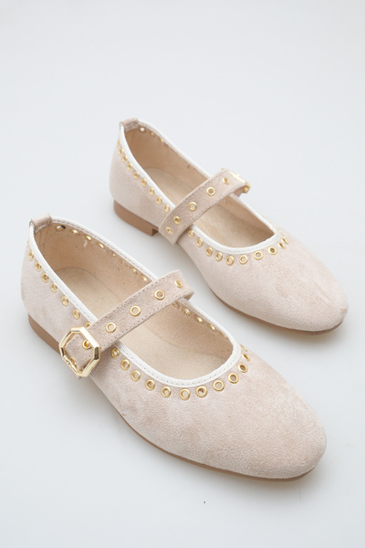 meyra'nın ayakkabıları Women's Single Strap Studded Casual Ballet Flats Tan S...