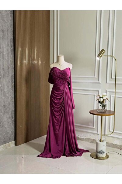 vanus fashion 6753-فستان سهرة أنيق بلون فوشي فاخر