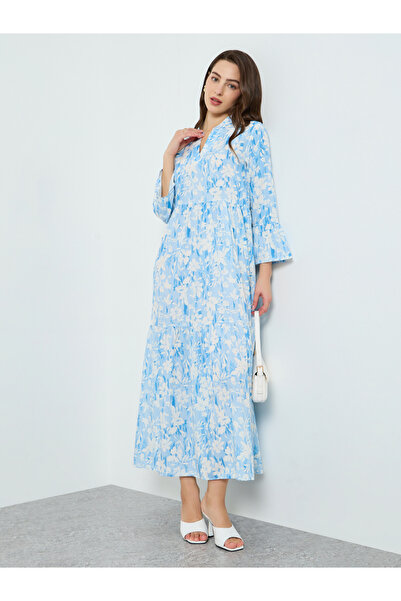 Take Two By Styli Women Floral Printed Open Collar Pleated Midi Dress