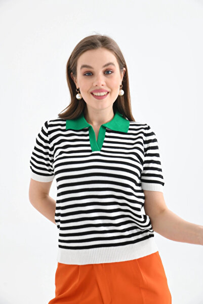 CARLA MARA    Women's Polo Neck Striped Knitwear Sweater