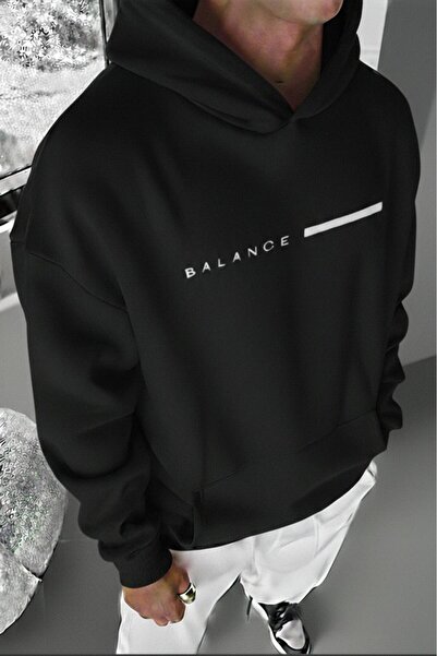 CAST COLLECTİON Ανδρικό μαύρο φούτερ με στάμπα Siyahh Balance από χτενισμένο ...