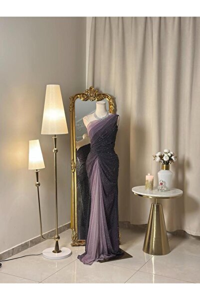 vanus fashion 6470-فستان سهرة بتدرج بنفسجي وأسود