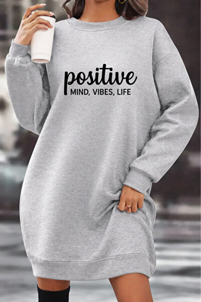 Pink Sky Unisex Printed Crew Neck Sweatshirt Dress