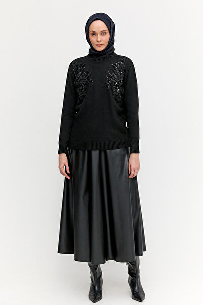 Setrms Payet İşlemeli Çiçek Nakışlı Triko Tunik