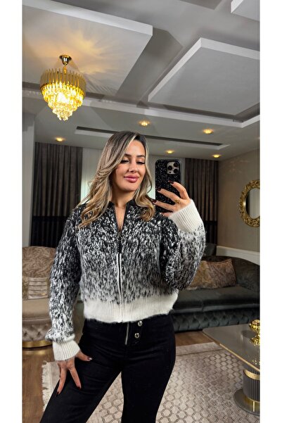 EGELİMODA Tri̇ko Crop Sakalli Kahverengi̇ Yumuş Ceket