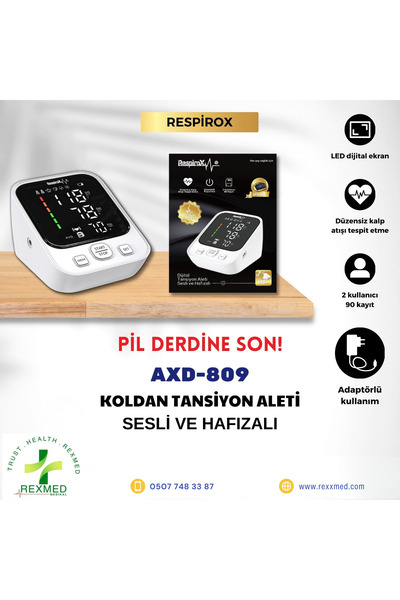 Respirox AXD-809 Türkçe Konuşan Dijital Koldan Tansiyon Aleti – Sesli ve Hafı...