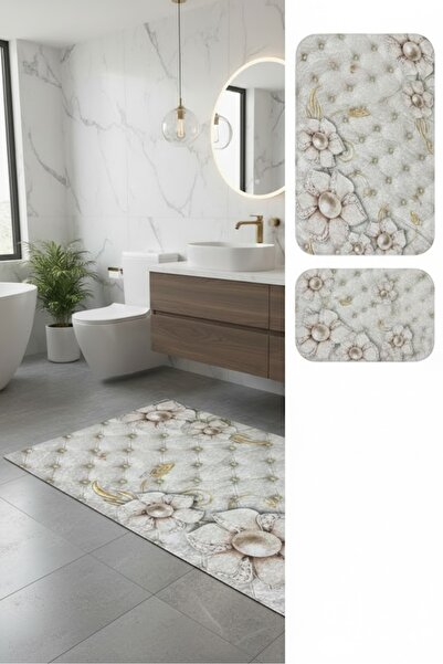 her evemağaza Printed 60X90-60X40Cm Non-Slip Base Washable Bath Mat