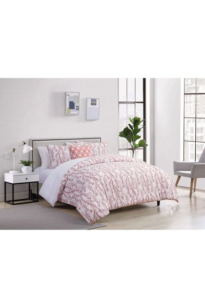 Orange Bed & Bath COMFORTER SET CORAL TWIG BLOOMS | 5-Piece Double Duvet Set