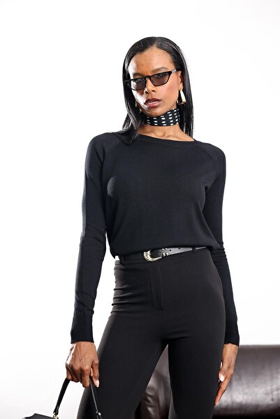 5in1Canpolat Black Crew Neck Basic Knitwear 4201