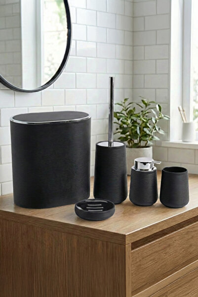 Vadi Modern Black Striped Bathroom Accessory Set 5 Pieces