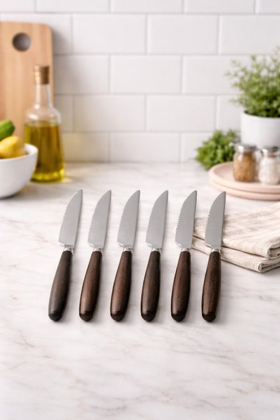 ALLEGRI 18-Piece Acacia Handle Stainless Steel Dinner Forks Knives and Spoons + Stylish Metal Cutlery Set