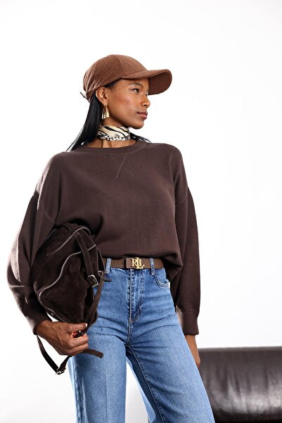 5in1Canpolat Brown Crew Neck Knitwear Sweater 140401