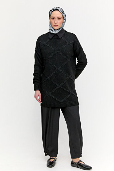 Setrms Sim Detaylı Baklava Desenli Triko Tunik