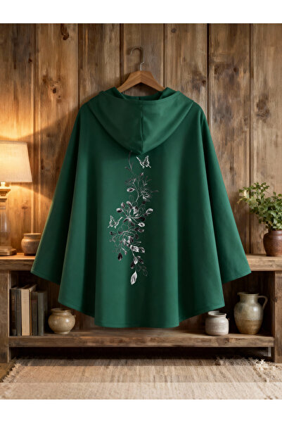 ship master Hooded Poncho with Green Flower and Butterfly Pattern – Standard ...