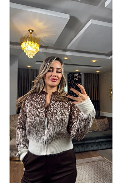 EGELİMODA Tri̇ko Crop Sakalli Kahverengi̇ Yumuş Ceket
