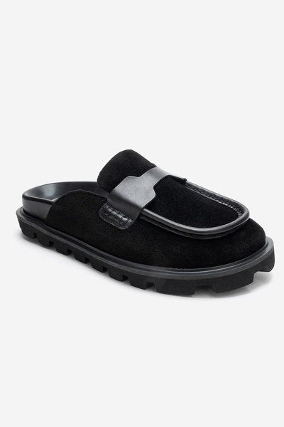 LuviShoes Papuci de damă VELA din piele naturală din piele intoarsa neagra