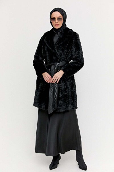 Setrms Kruvaze Kuşaklı Kürk Kaban