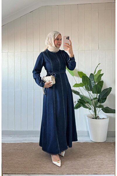 MİREL BUTİK ELİT PREMİUM KADIN DİKİŞ DETAYLI KOT DENİM ELBİSE